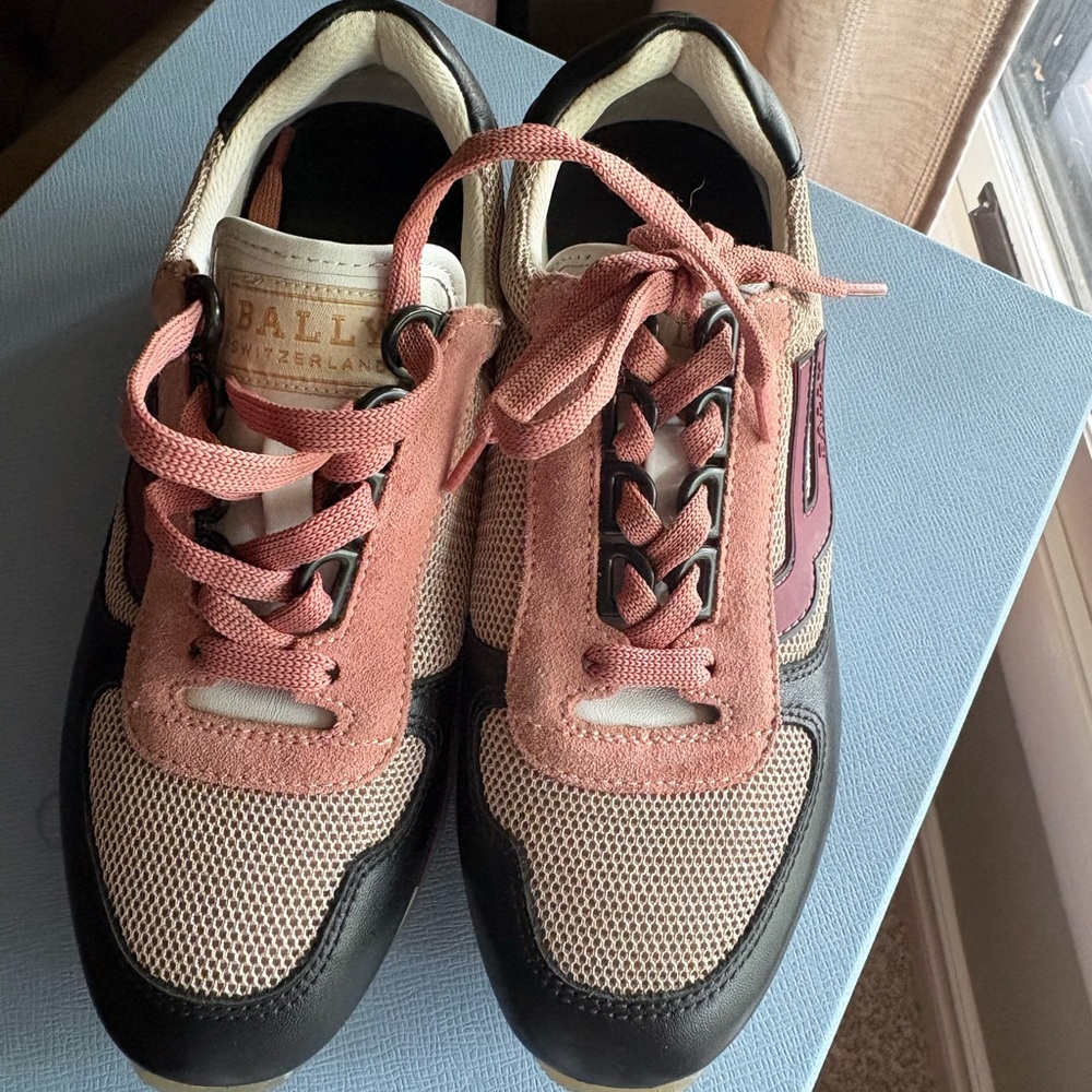 Bally Pink, Black & Cream Leather Mesh Sneakers